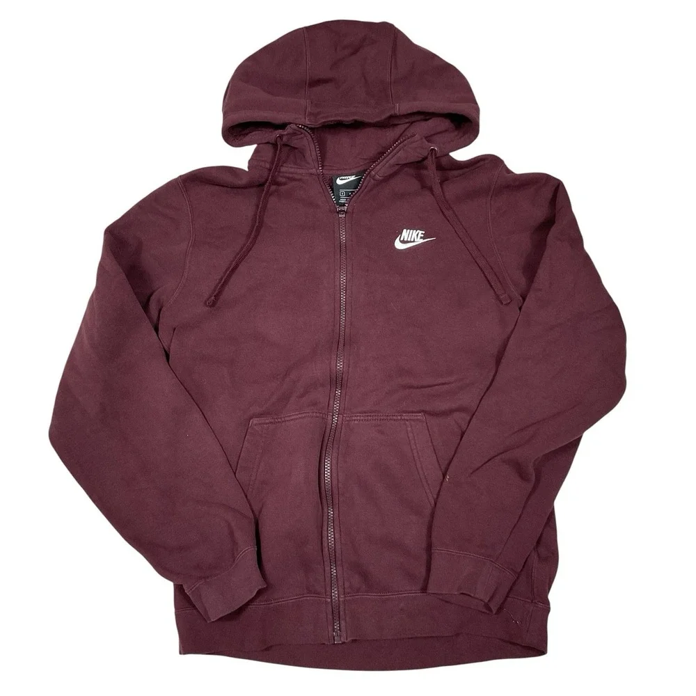 Nike Hoodie Womens S Small Maroon Full Zip Embroidered Swoosh‎ Fleece Sweatshirt